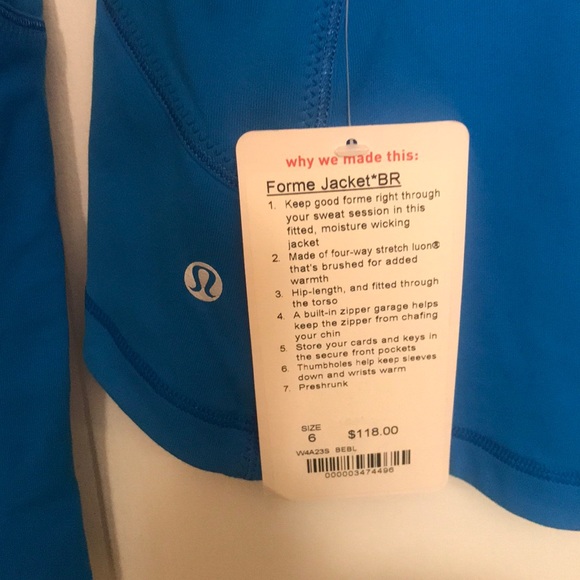 NWT Lululemon Forme Jacket in Beaming Blue - Sz 6 - Picture 5 of 10